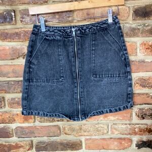 Refuge Black Wash Denim Zipper Zip-Front Mini Jean Skirt Women's Size Small